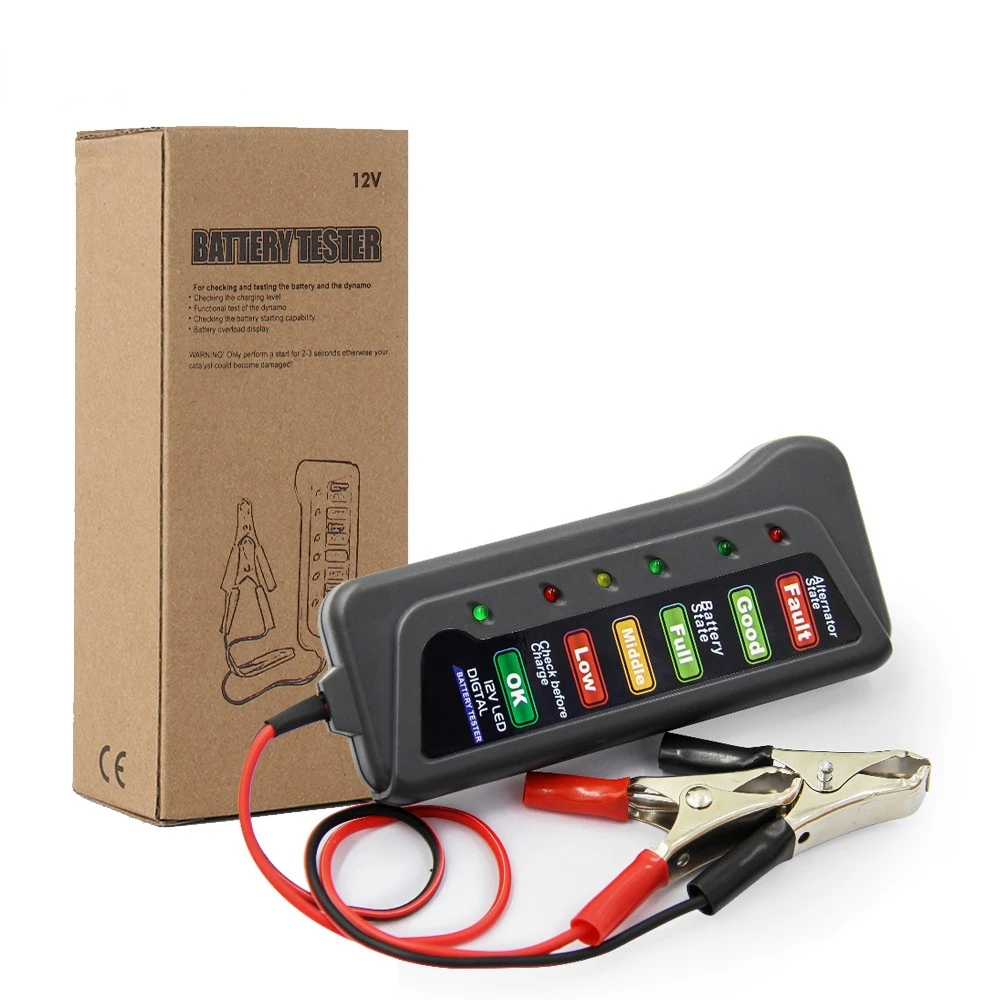 

12V Car Battery Auto Battery Tester Tester Measuring Instrument With 6 LED Light Display