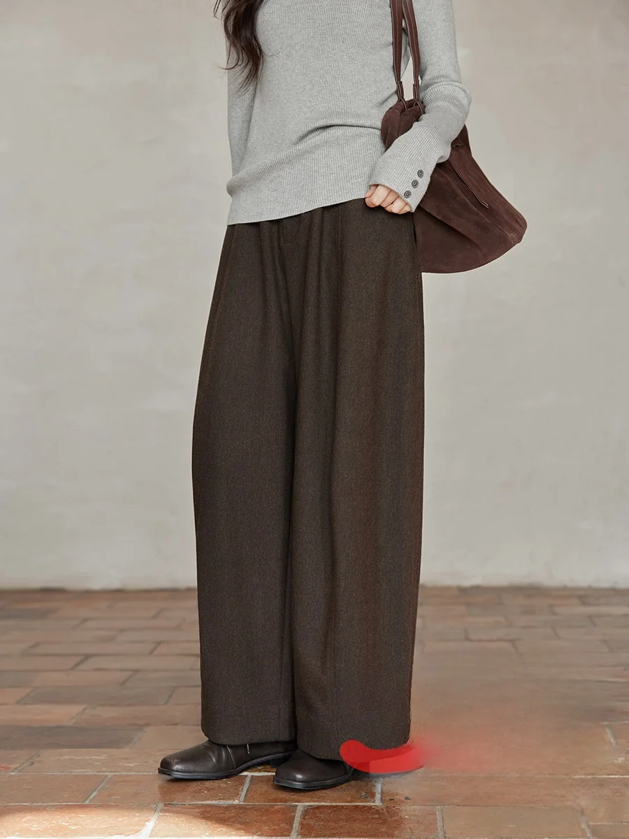 

Elegant Casual Loose High Waist Coffee Color Women's Pants Winter Korean Style Loose Wide Leg Pants Harlan Style Straight Tube