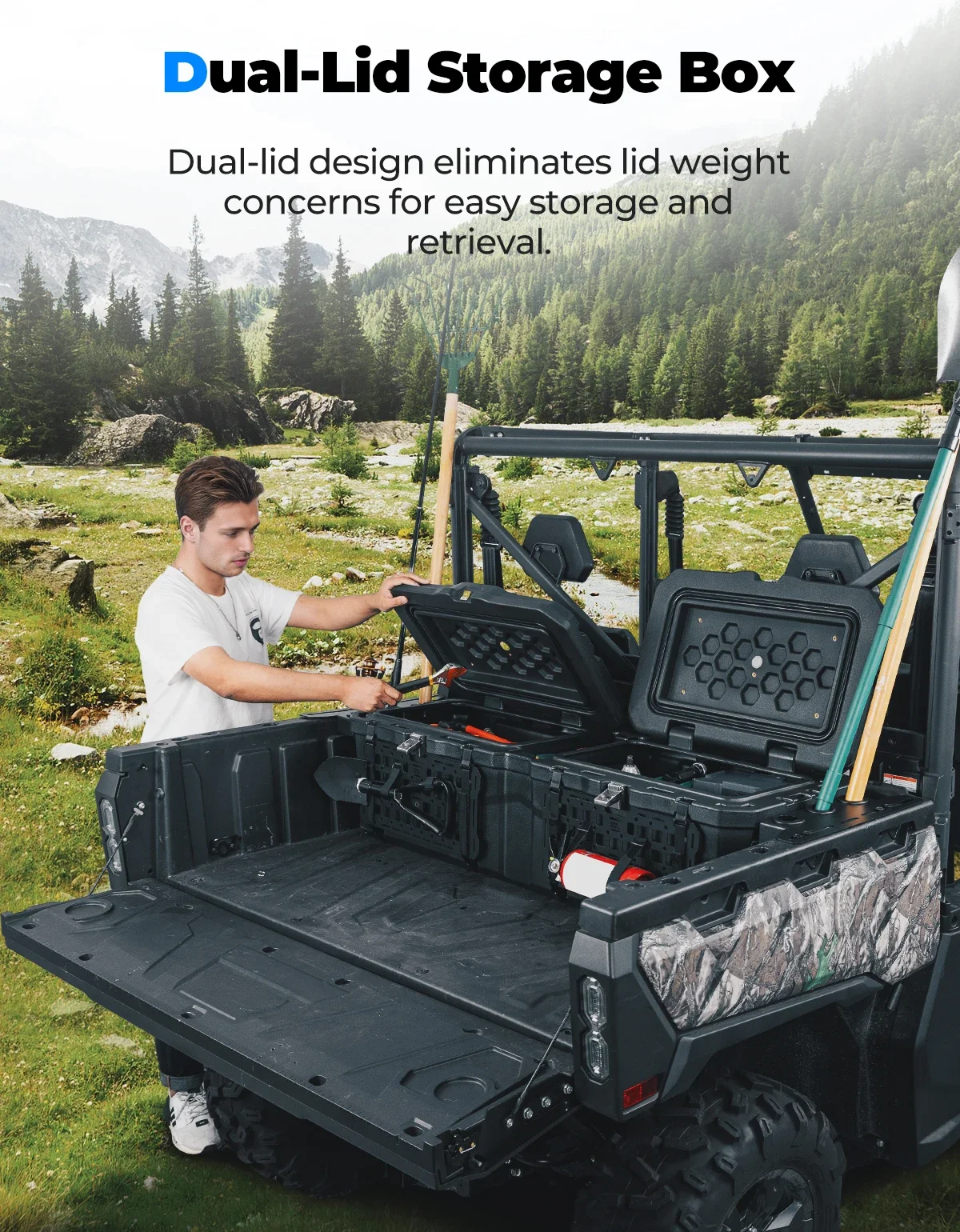 2 Lid Bed Storage Box Settled and Lockable Rear Cargo Tool Box Waterproof Compatible with CFMOTO Uforce 1000 / 1000XL 2019-2024