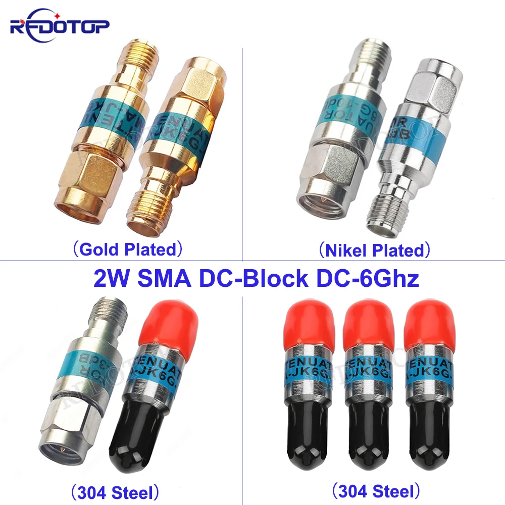 1Pcs 2W 6G DC-Block SMA Male to SMA Female DC-6GHz 50ohm RF Coaxial Block SWR≤1.2 DC Blocker Nickel/Gold Plated