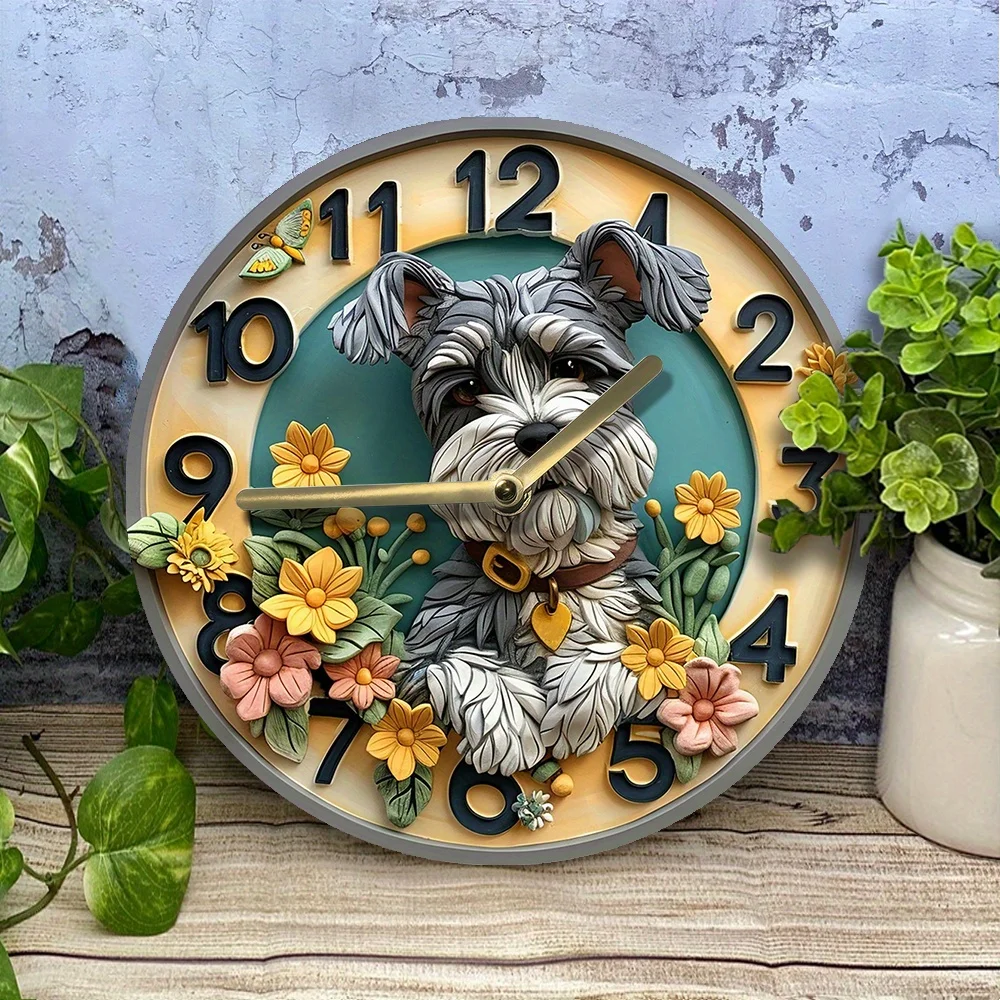 Schnauzer-Themed Silent Wall Clock, Aluminum Metal - Perfect For Pet Lovers & Mother'S Day Gift, Spring Apartment Decor