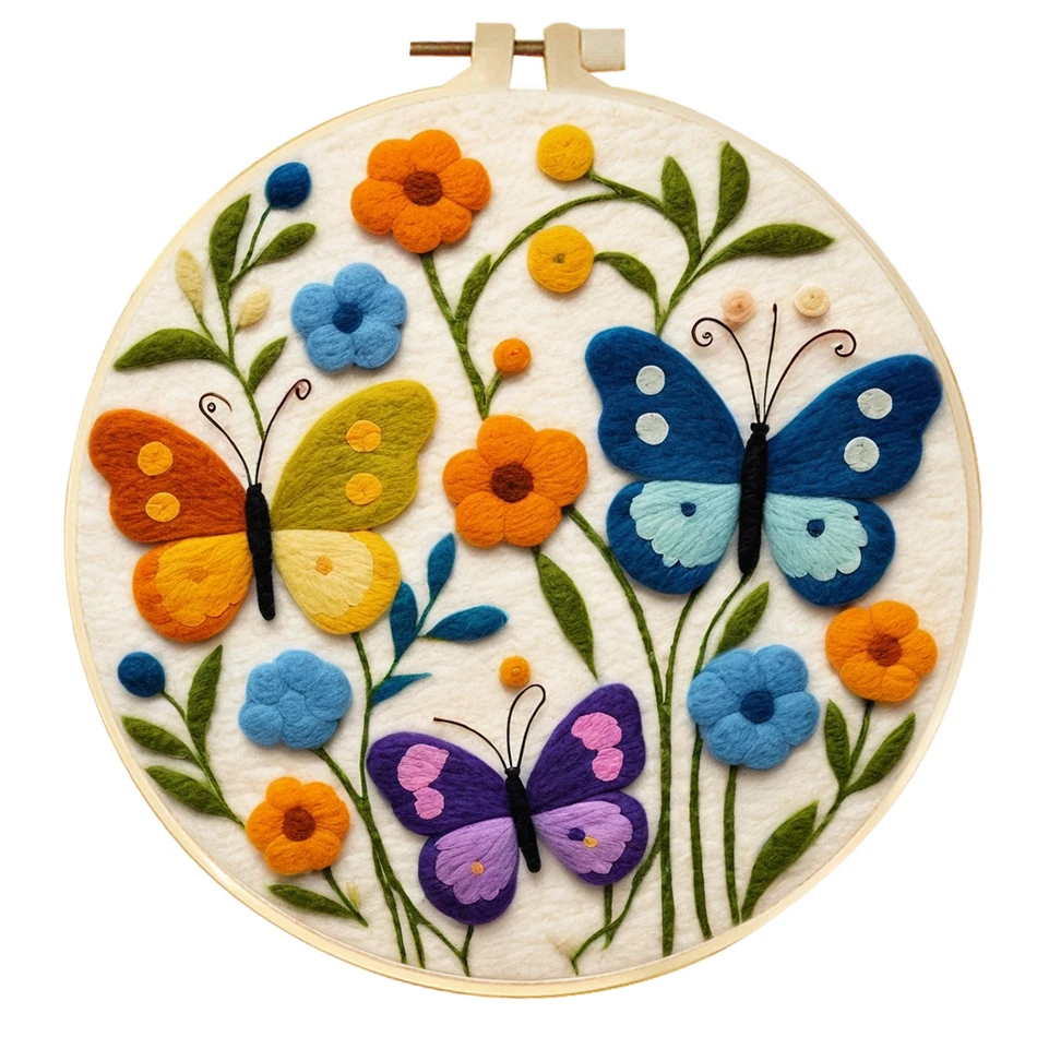 

CHENISTORY DIY 20x20cm Frame Wool Felting Painting With Embroidery Butterfly Animal Needle Wool Painting For Mom Friend Gift