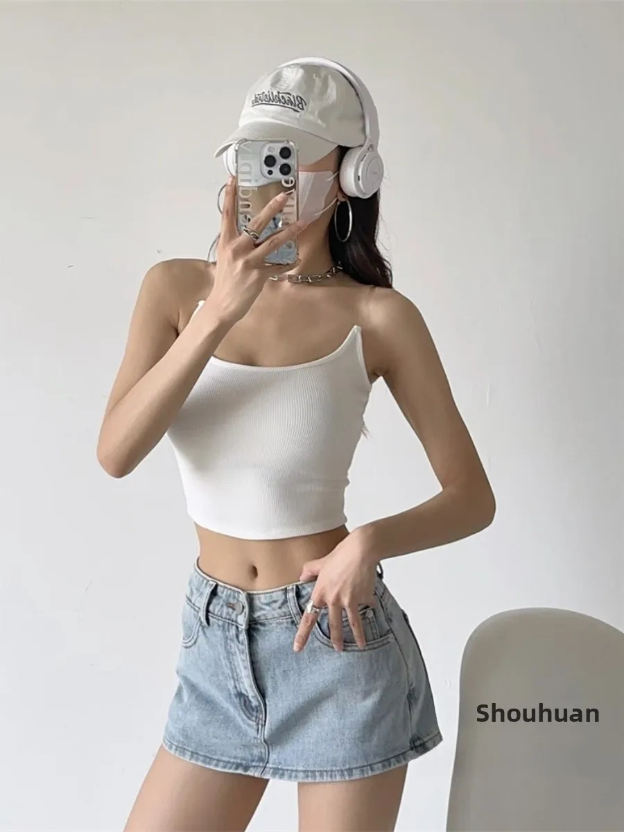 Low Waist Denim  Skirt Sexy American Girl Slim Fit Button Zipper Pocket High Waist A-Line Short Skirt for Young Women
