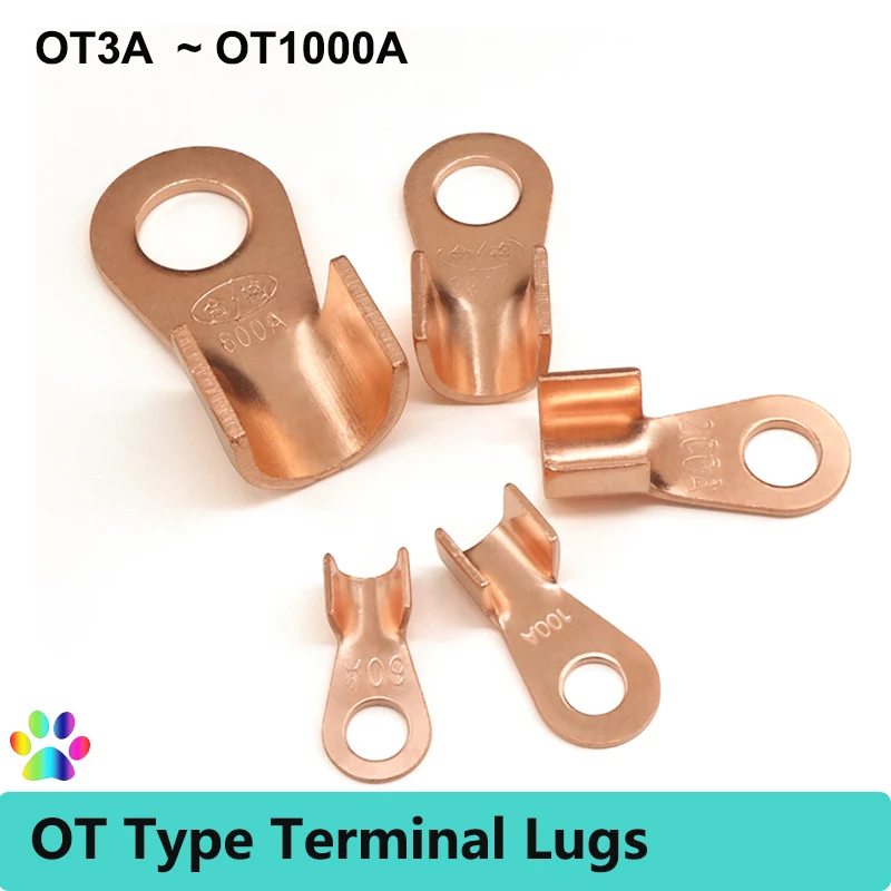 OT Type 3A ~1000A Open Copper Battery Crimp Terminal Cable Wire Lug Cable End Connectors Splice Battery Wire Terminals Connector