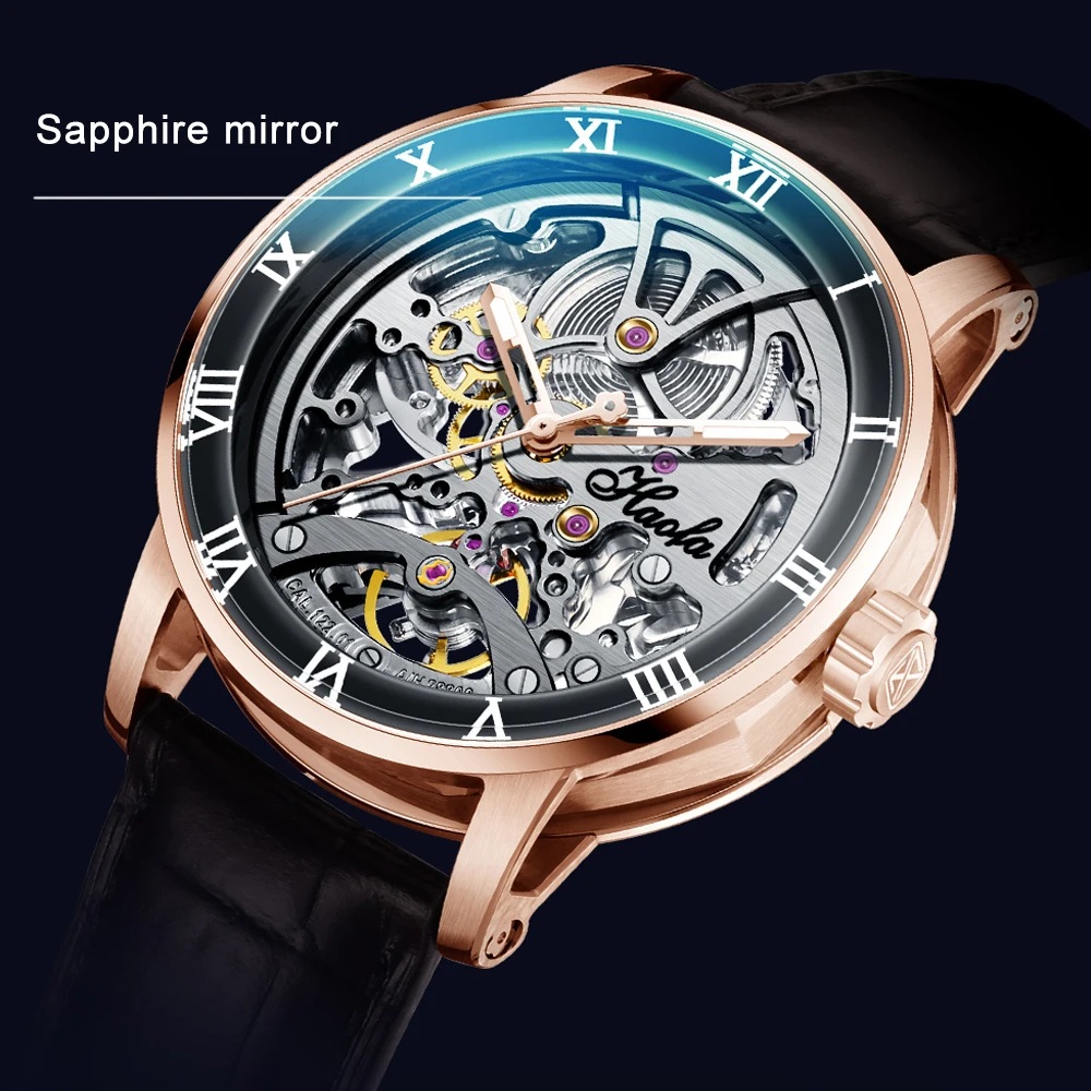 

Haofa автоматические механические часы для мужчин скелетон роскошные высококачественные сапфировые керамические весы мужские часы винтажные 1933.