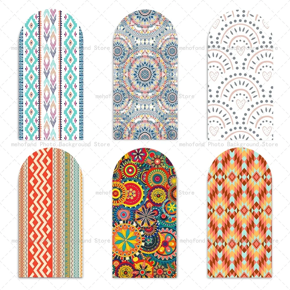 

Mehofond Arch Backdrop Bohemian Kaleidoscope Style Round Pattern Unique Texture Ethnic Design Exotic Background Decoration