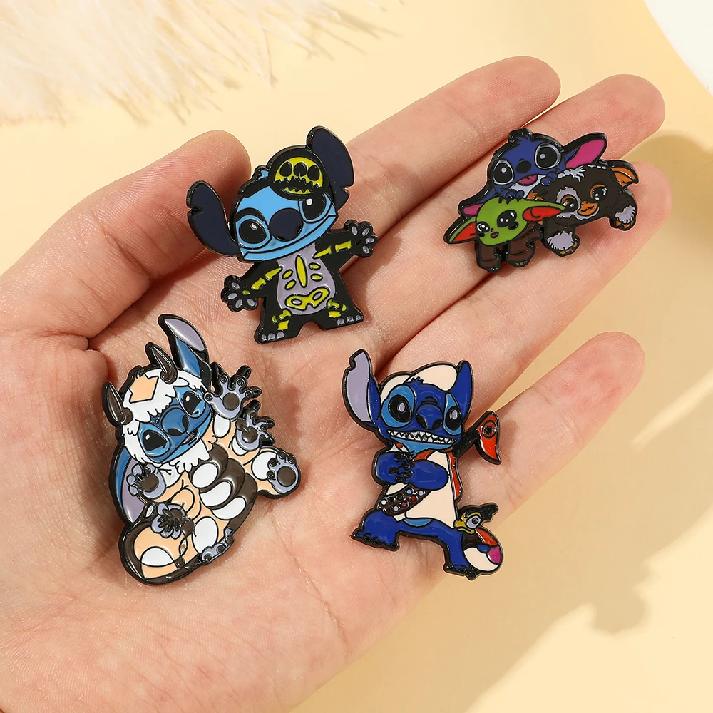 Lilo and Stitch Enamel Pin Cartoon Figure Stitch Angel Metal Badge Brooch Jacket Jeans Lapel Pin for Kids Kawaii Jewelry