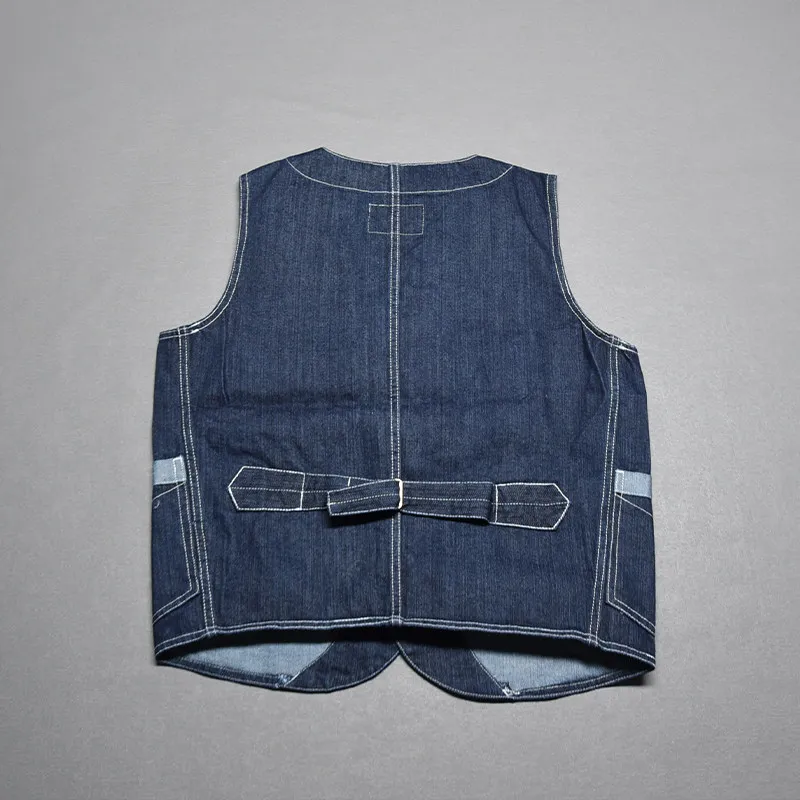 6402# Autumn and Winter New American Retro 12OZ Railroad Striped Work Vest Men's Amekaji 100% Cotton Washed Multi-pocket Jacket