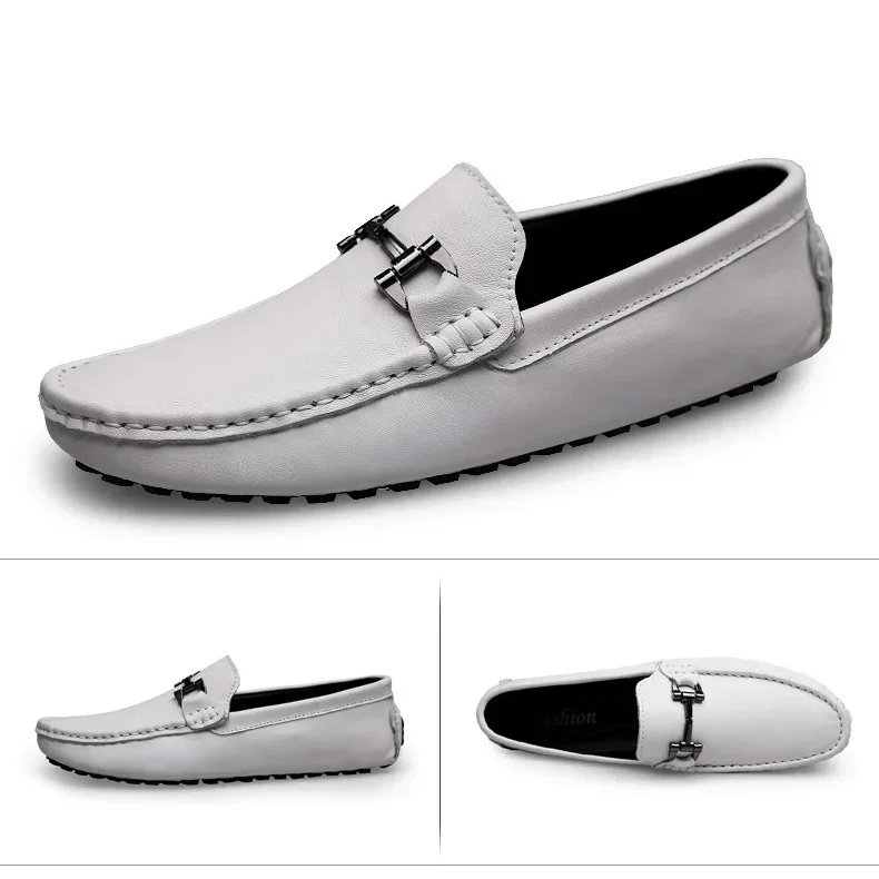 

Genuine Leather Men Casual Shoes Luxury Brand Mens Loafers Moccasins Breathable Slip on Black White Driving Flats Shoes