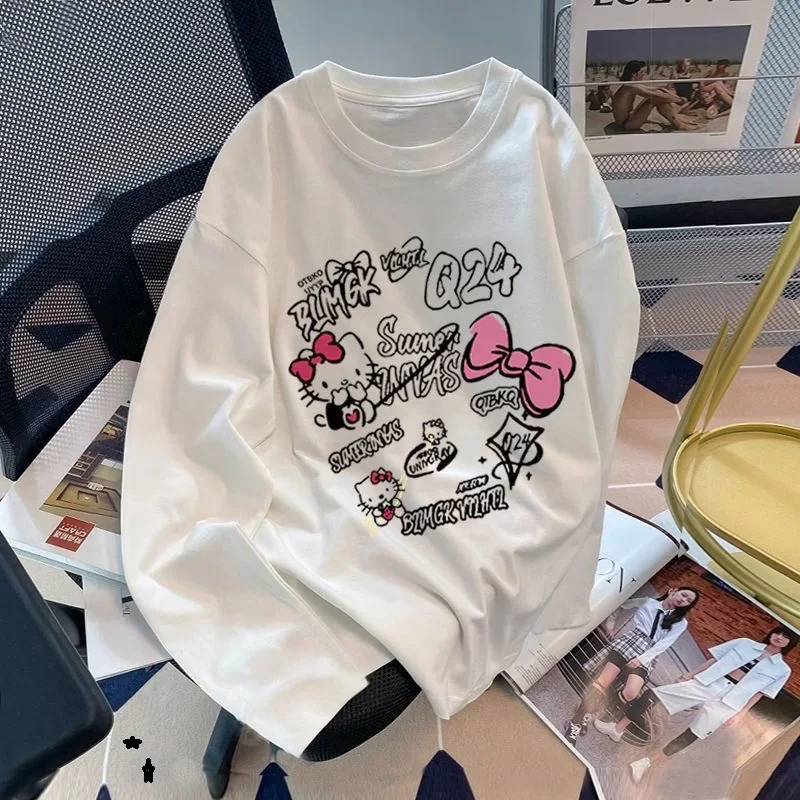 

Sanrio Hello Kitty Long Sleeved Cotton Autumn New Collection Women Clothing Printed Fashion Hip Hop Gothic Childrenadult Tops