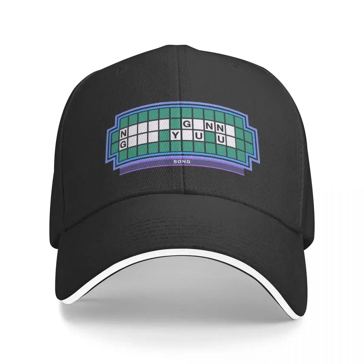 

Never Gonna Give You Up Wheel of Fortune puzzle (Rick Roll) Baseball Cap Golf Hat Man Wild Ball Hat Mens Caps Women's