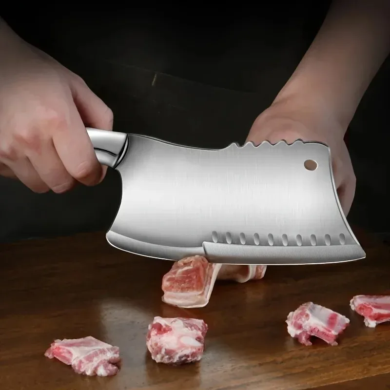 All Steel Dual Purpose Chef Knife Front Slicing Back Chopping Knife Ergonomic AntiSlip Handle Professional Kitchen Knife Durable