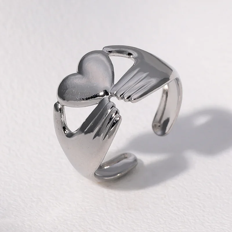 Vintage Embrace The Love Ring Stainless Steel Couple Jewelry Simple And Stylish Open-End Rings Prom Accessories Gift