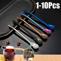 1-10Pcs Reusable Spoon Filter Straw Handmade Stainless Steel Straw Yerba mate straw Metal Washable for Cocktail Bar Accessories