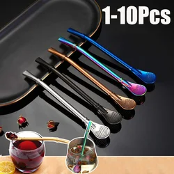 1-10Pcs Reusable Spoon Filter Straw Handmade Stainless Steel Straw Yerba mate straw Metal Washable for Cocktail Bar Accessories