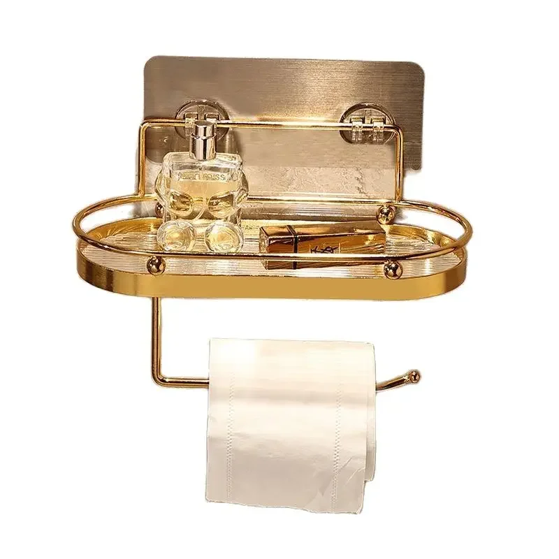 

Bathroom Acrylic Shelves Wall Mounted Punch-Free Golden Rack Toilet Washstand Toilet Cosmetic Towel Storage Shelf Accessories