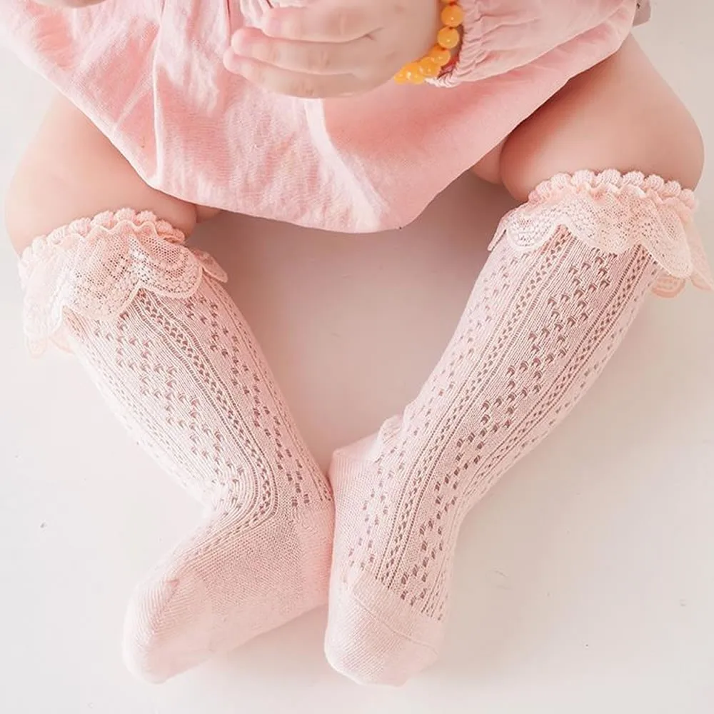 

summer fashion lace princess baby knee-high socks mesh breathable cotton stockings hollow children socks children girls boys.
