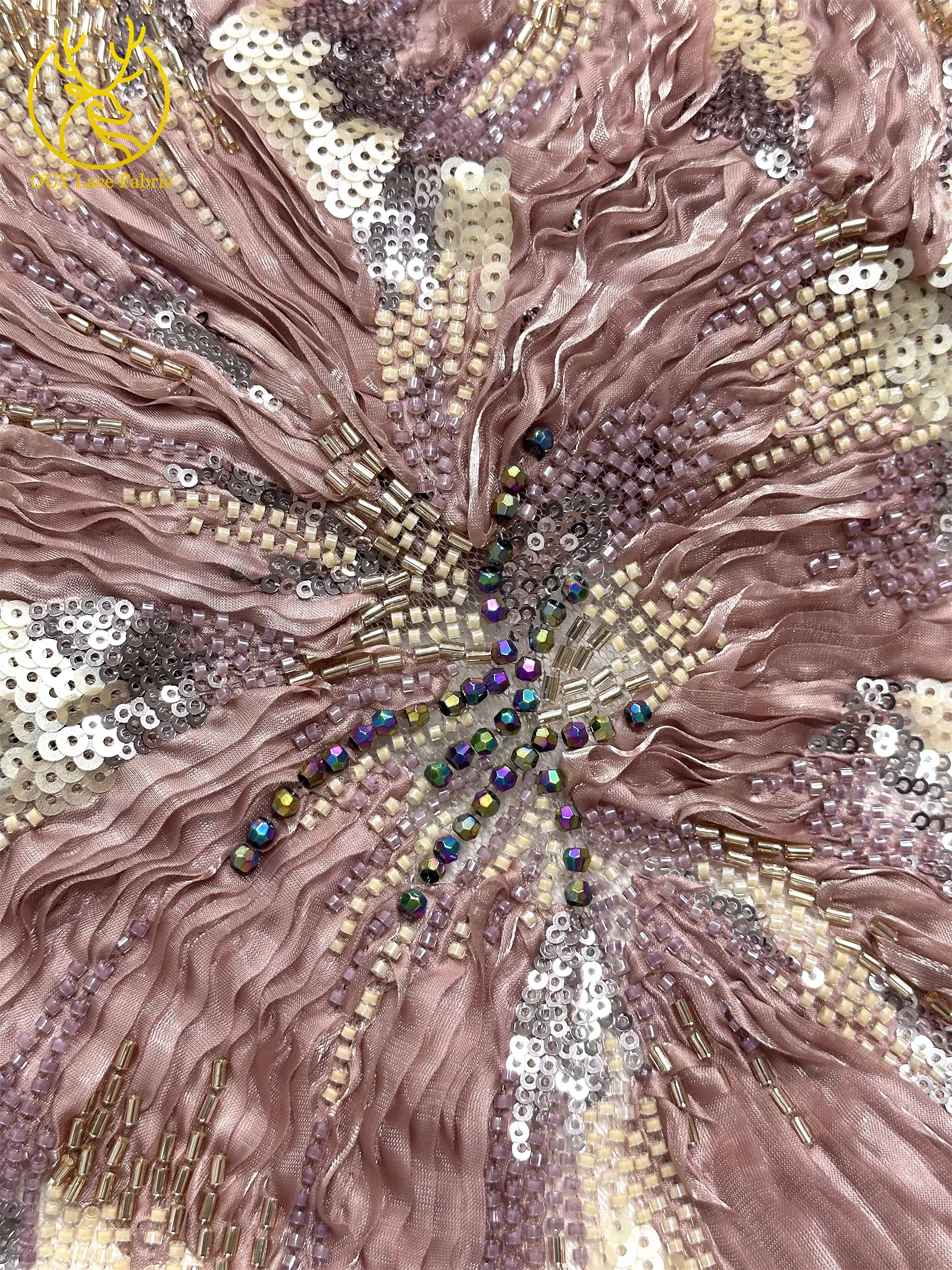 Neues Design Afrikanischer Perlen-Spitzenstoff 2026 Hochwertige 3D Französische Nigerianische Pailletten-Netztüllspitze für Damen-Partykleider zum Nähen – Detail 18