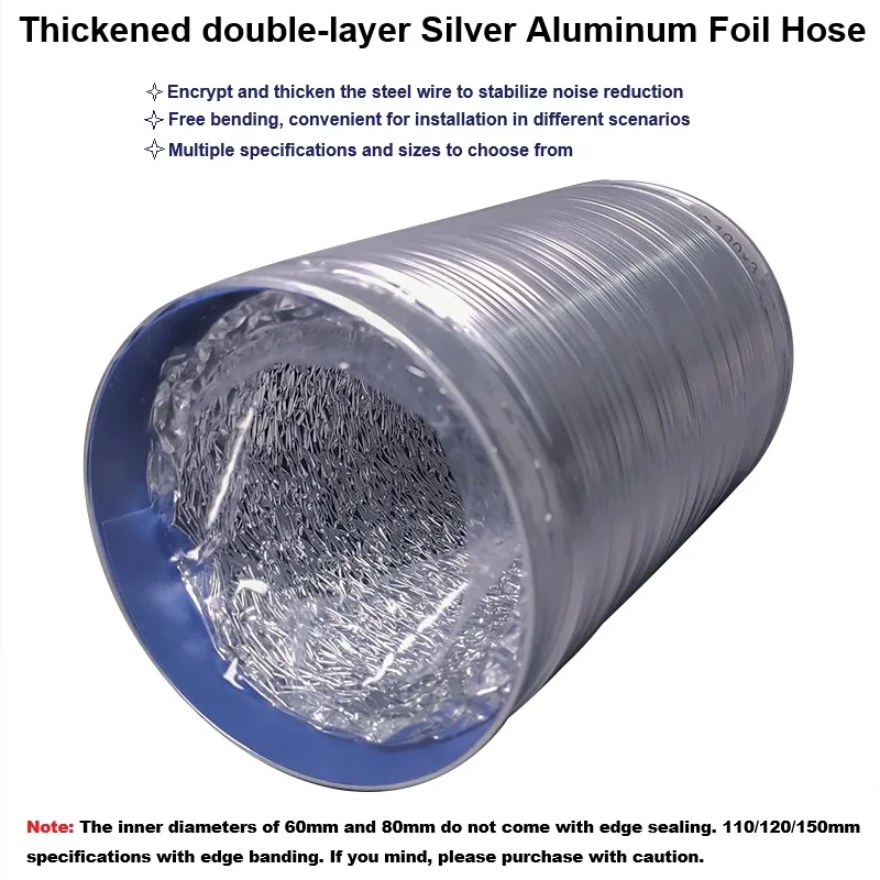 59Inches Length Silver Aluminum Foil Hose For Kitchen Range Hood/Bathroom/Dryer Exhaust Fan Outlet