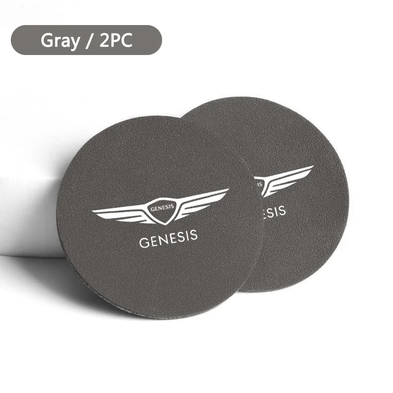 2pcs Suede Leather Car Coaster Mat Water Cup Slots Non-Slip Pads For Genesis Coupe EQ900 G70 G80 GV60 GV70 GV80 GV90 Accessories