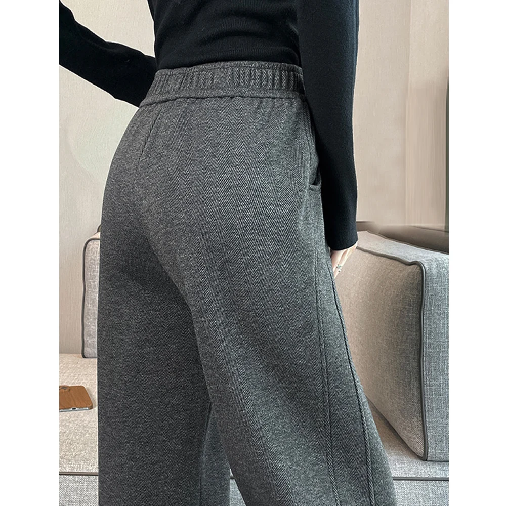 European apricot wide leg pants for women's autumn new high-end fashion plus size straight leg split casual banana pants