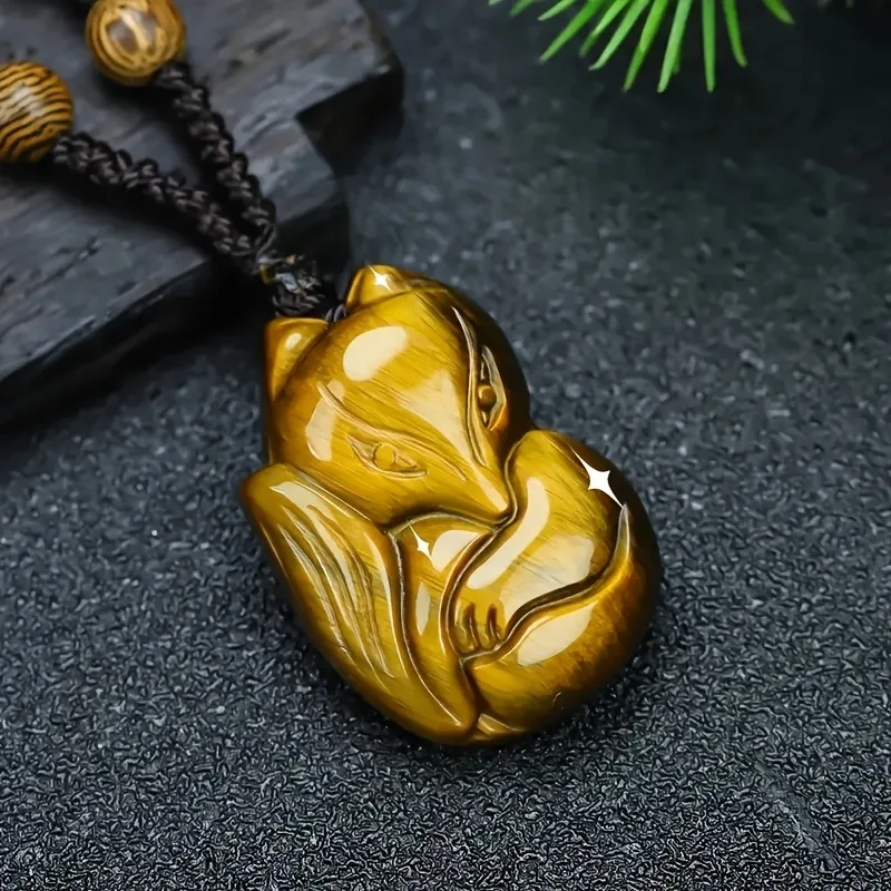 

Natural Tiger's Eye Stone Fox Pendant, Fashionable and Versatile Jewelry, Suitable for Daily Wear