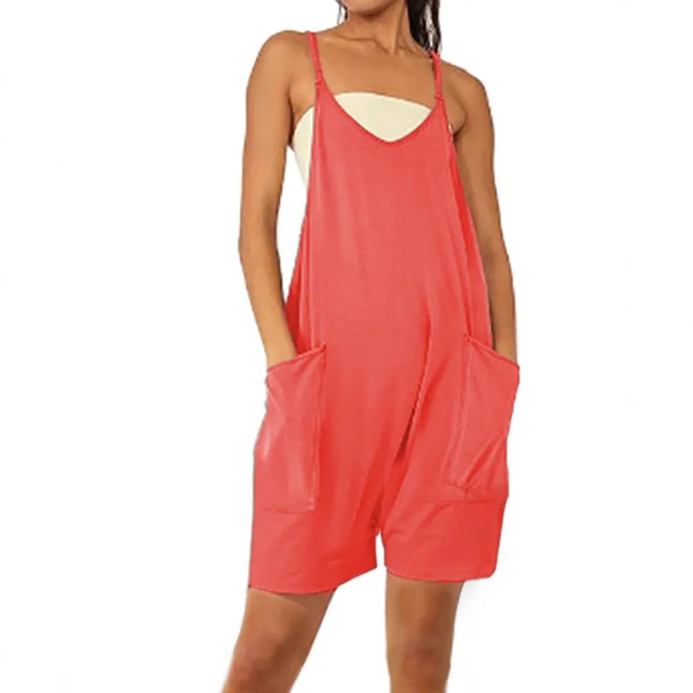 Women's Zipper Pocket Suspender Shorts Jumpsuit Overalls