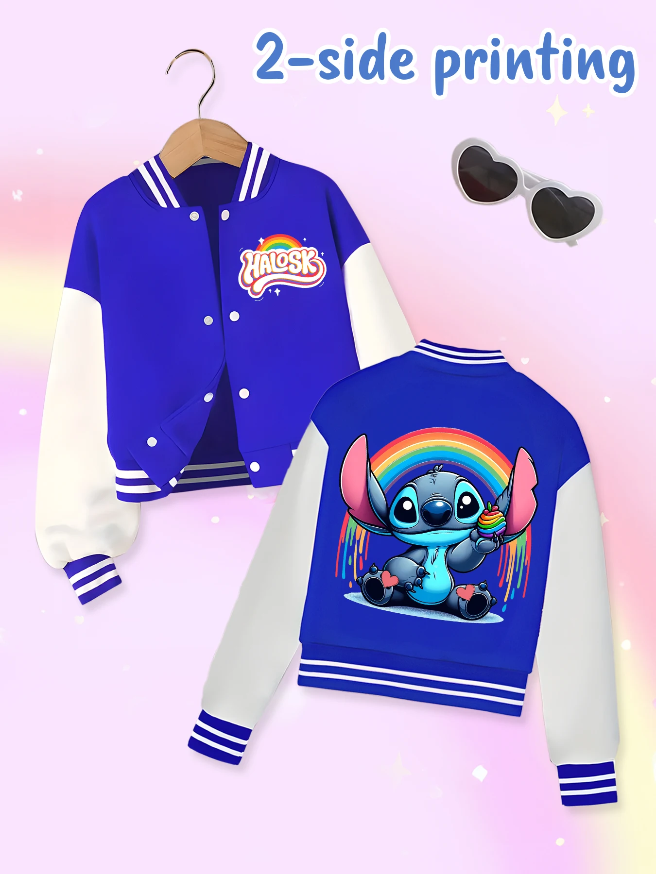 Chaqueta de béisbol de tendencia de moda de Disney, adecuada para deportes diarios y ropa casual, estampada con lindo patrón de Stitch, bonito regalo.