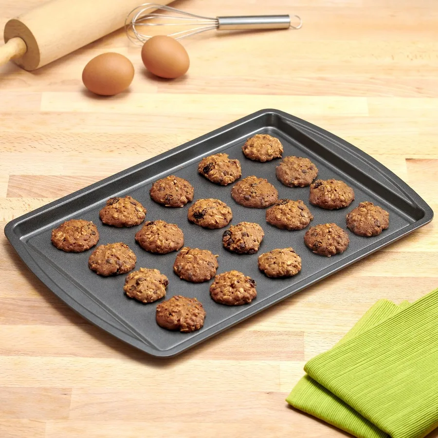 3pc Carbon Steel Nonstick Cookie Sheet Bakeware Set, 11" x 17", 10" x 15", 9" x 13", Gray