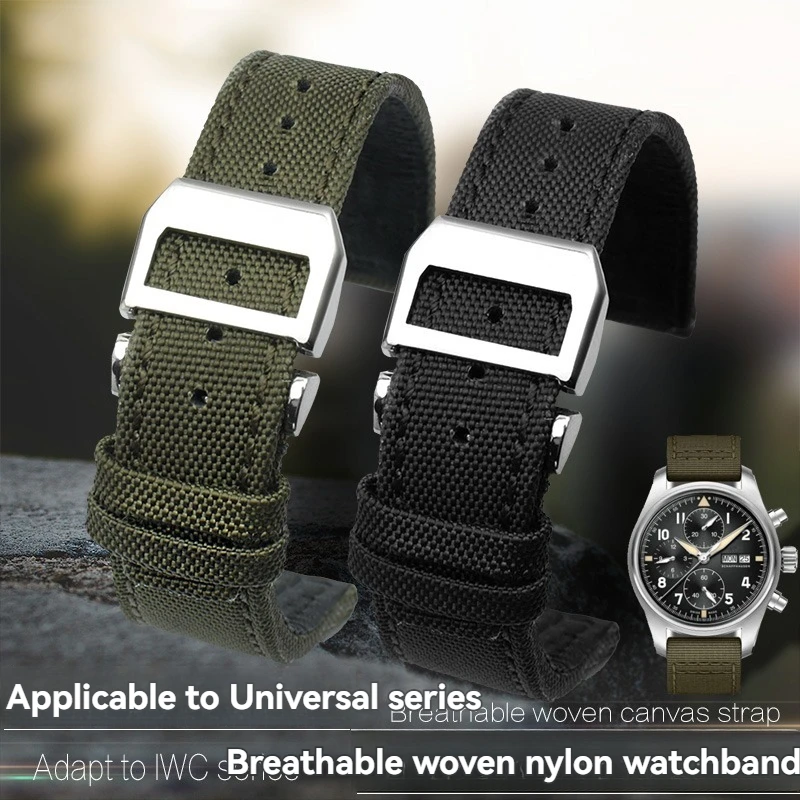 20mm 21mm 22mm Nylon Canvas leather wrist belt outdoor leisure Black Green Blue cowhide Men's watchband for Citizen IWC Tissot