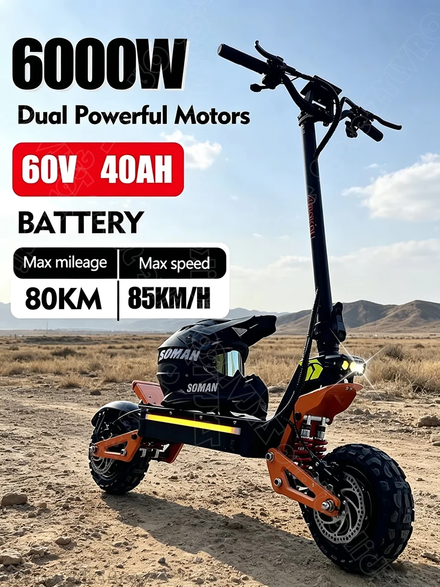 

Eu 2026 New X5 6000W Dual Motor 60V 38Ah Electric Scooter Maximum Speed 85 km/h 11-inch Off-Road Tyres Foldable Electric Scooter
