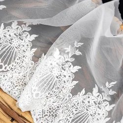 Floral Embroidery Lace Trim, Lace Fabric, Wide, Vintage, Soft, Gauze, Floral, 23cm Width, 2Yds per Lot, Free Shipping