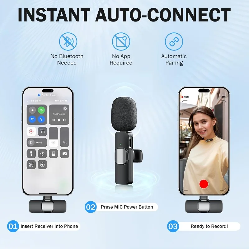 Mini Wireless Lavalier Microphone Lapel Lav Mic with Noise Reduction for Android Vlog YouTube Audio Video Recording