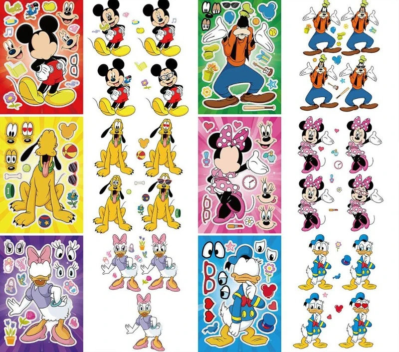 Disney Mickey Minnie Donald duck cute cartoon fun face-changing puzzle stickers creative children's handmade diy puzzle stickers