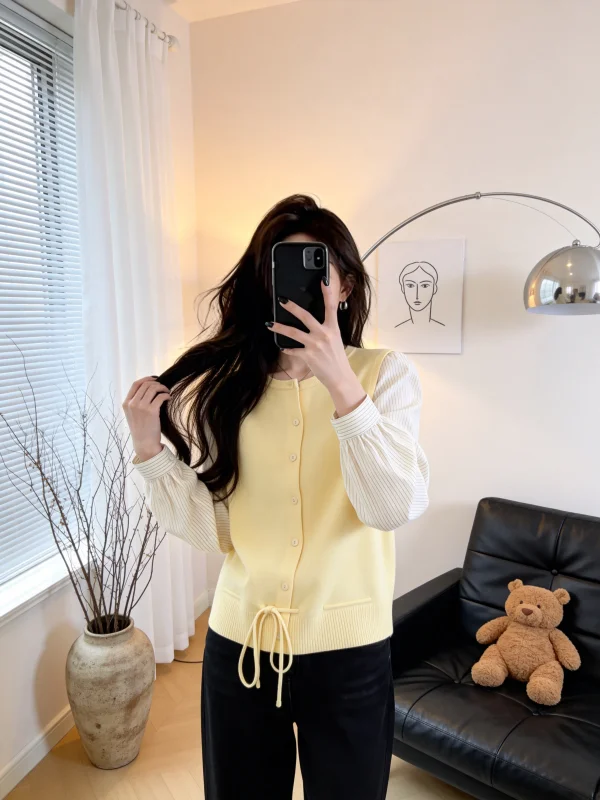 

Elegant Unique Stylish Women's Casual Top Spring Summer New Design Sensation Slimming Effect round Neck Long Sleeve Shirt
