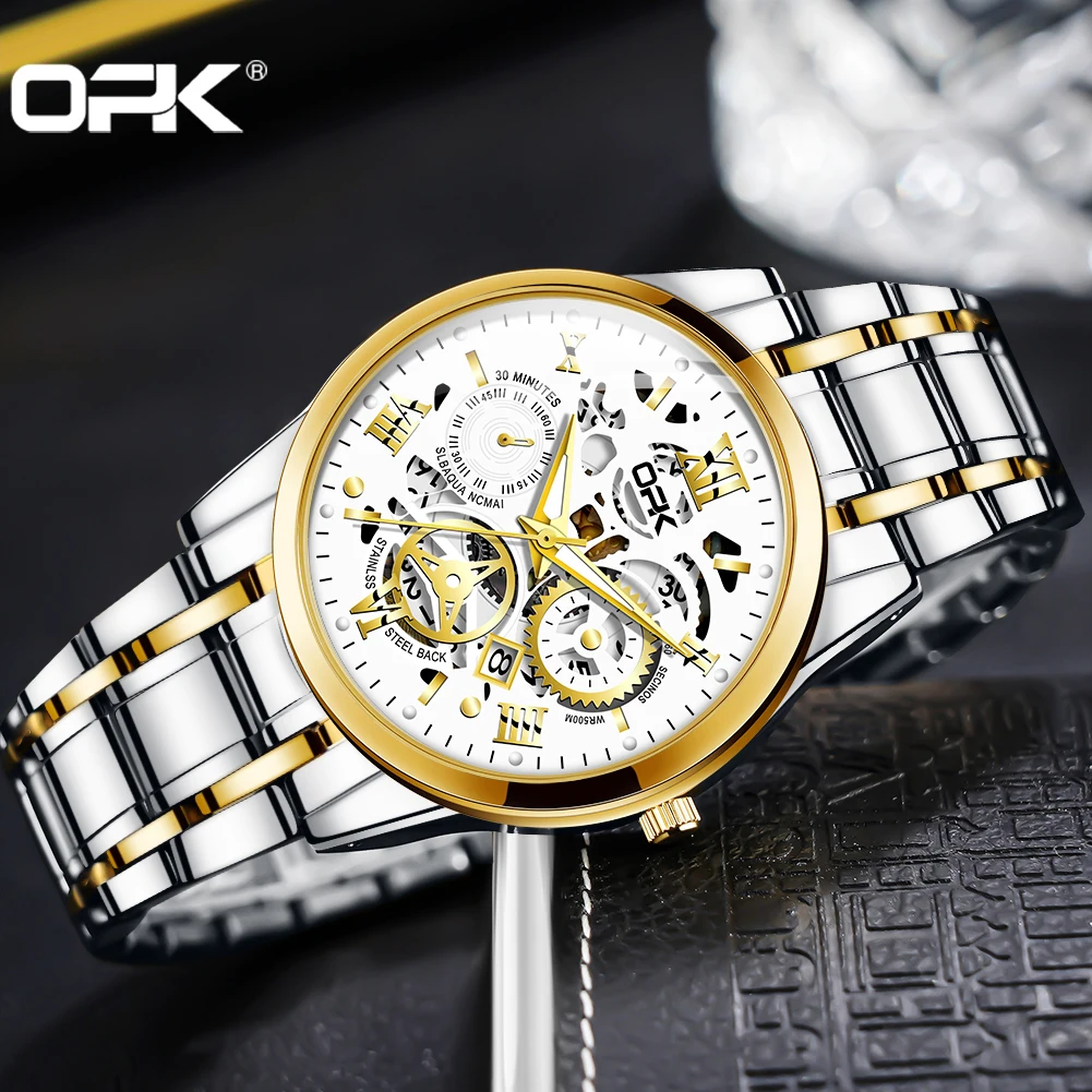 OPK 8135 Mens Watch Fashion Brand Quartz Watch Stainless Steel Watch For Man Waterproof Luminous Chronograph Date Watch Original