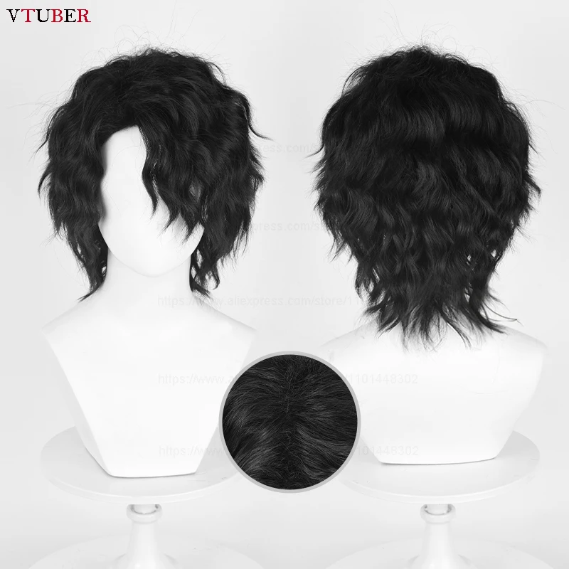 

Sakusa Kiyoomi Cosplay Wig High Quality Anime Black Curly Short Heat Resistant Synthetic Hair Halloween Party Wigs + Wig Cap