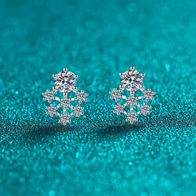 

2025 New 925 Sterling Silver Romantic Snowflake Earrings Luxury Moissanite D Color VVS1 Stud Earrings Lab Diamond Jewelry