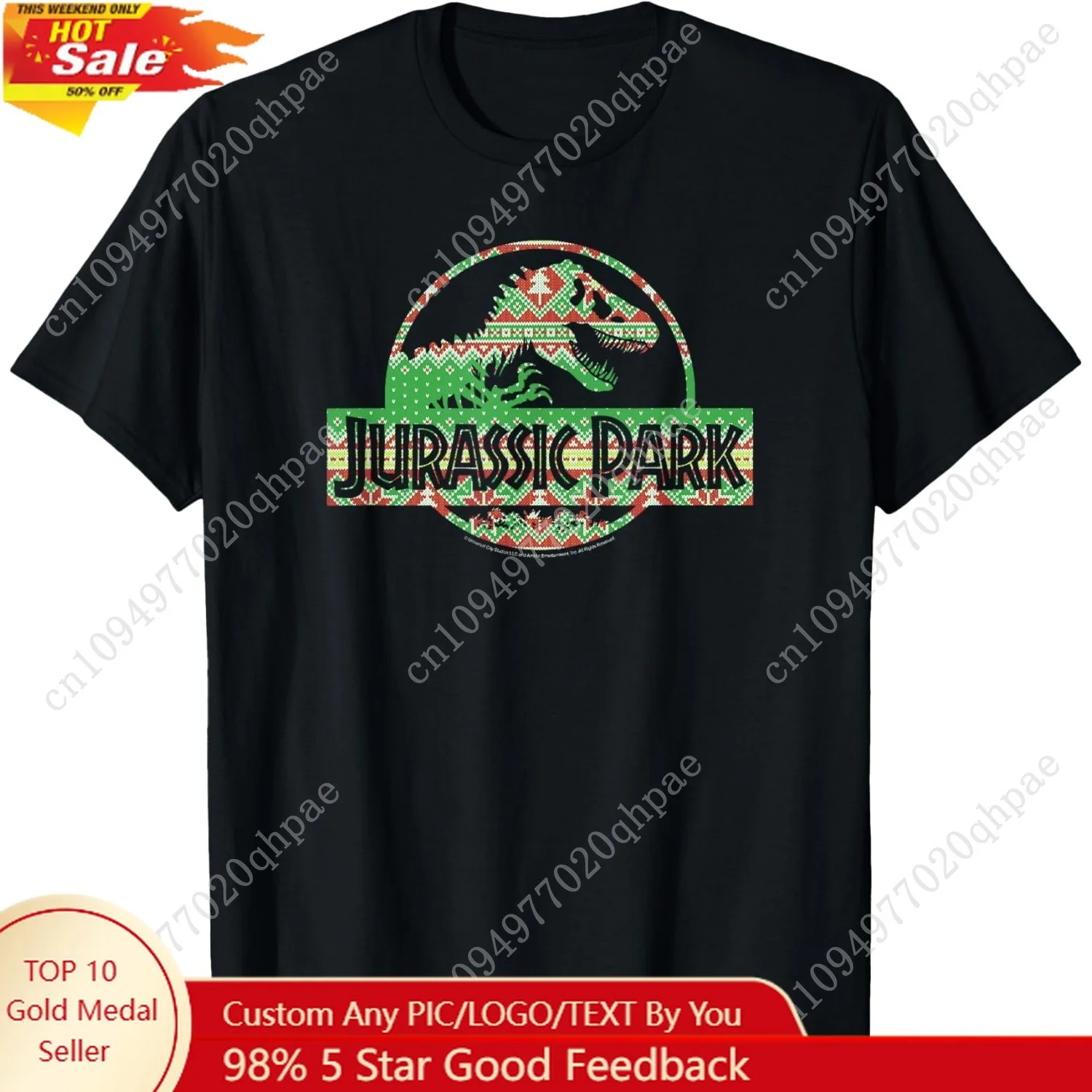 

Jurassic Park Christmas Ugly Sweater Logo Fill T-Shirt