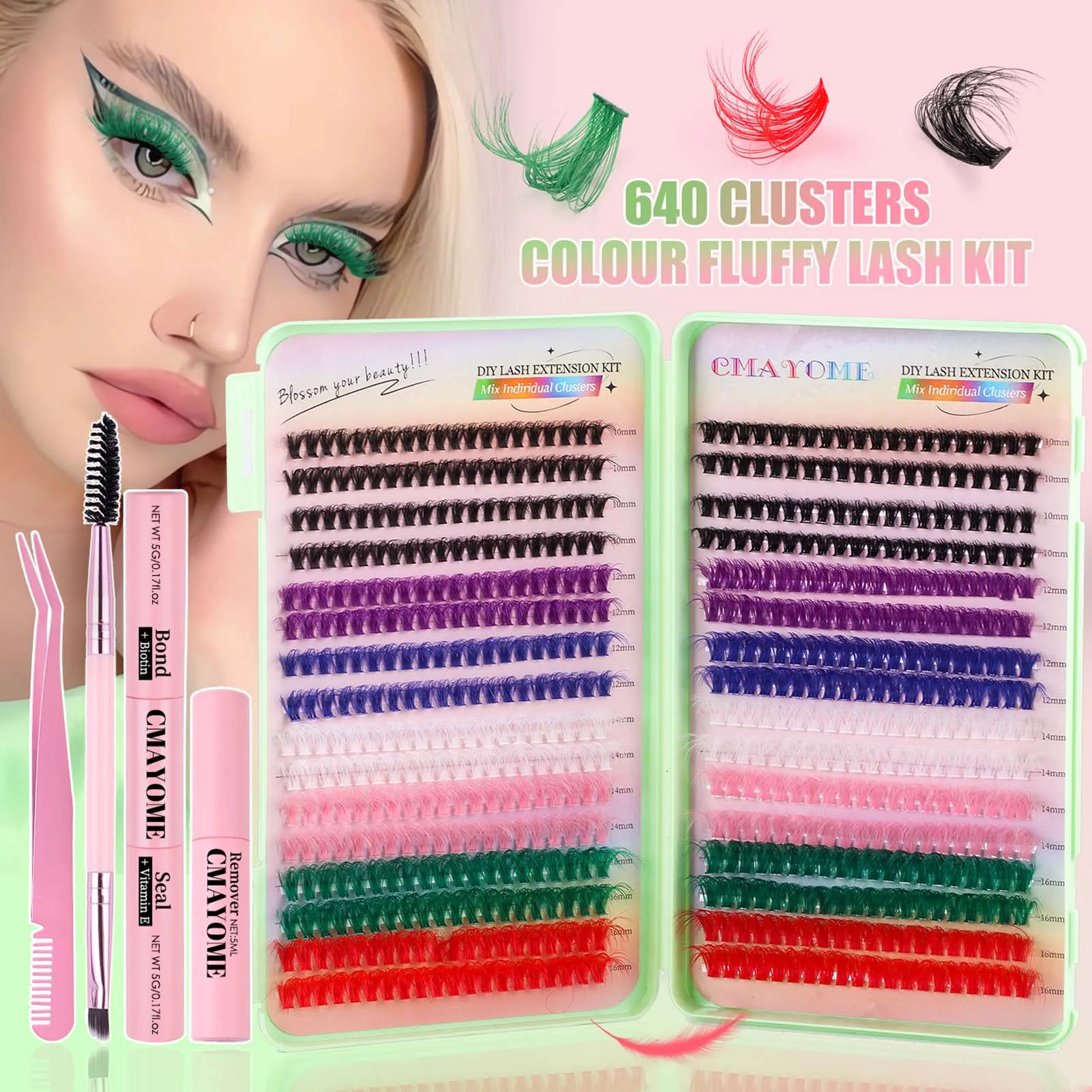 Kit de livre de cils mixtes avec joint de liaison, pince à épiler, peigne, cils naturels bricolage, colorés, bouclés, contaminants doux, ensemble de cils Py, maquillage