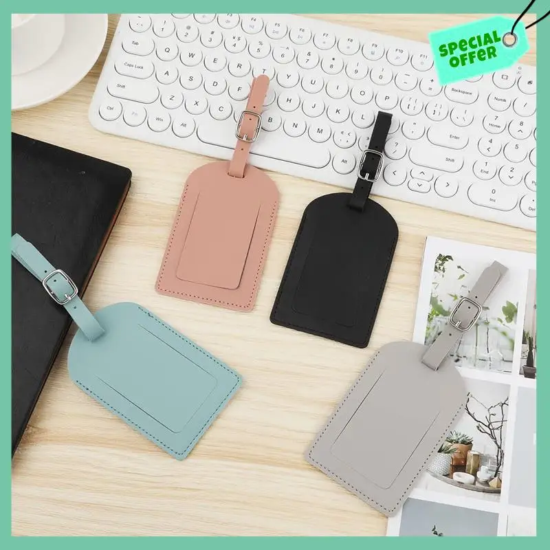 

A03G-4 PCS PU Leather Luggage Tag With Adjustable Strap Suitcase Tags Identifier Travel Bag With Privacy Protection Cover