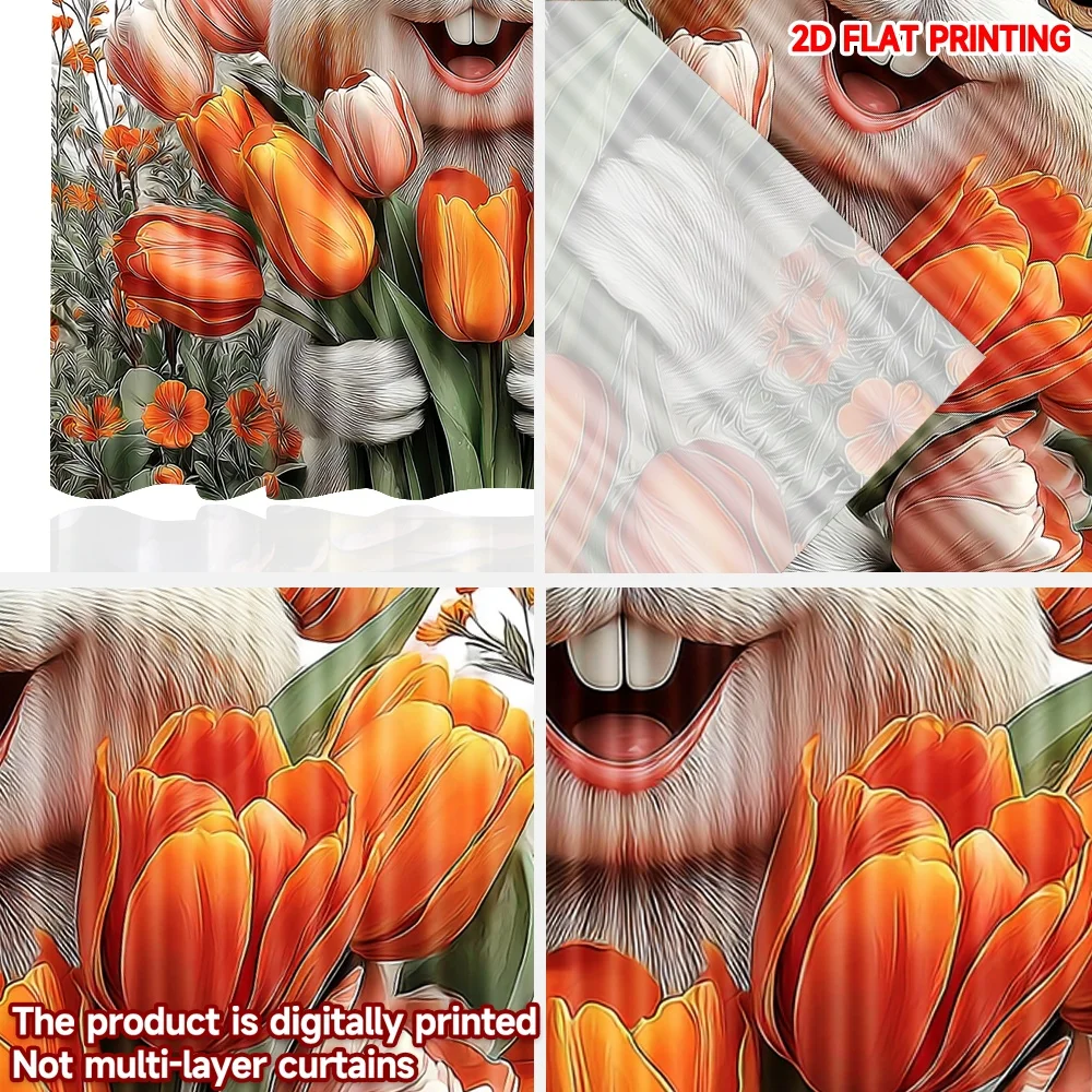 Impresión plana 2D, 2 uds., cortinas de poliéster con estampado Digital de Pascua feliz, decoración de fiesta familiar, perfecta para interiores