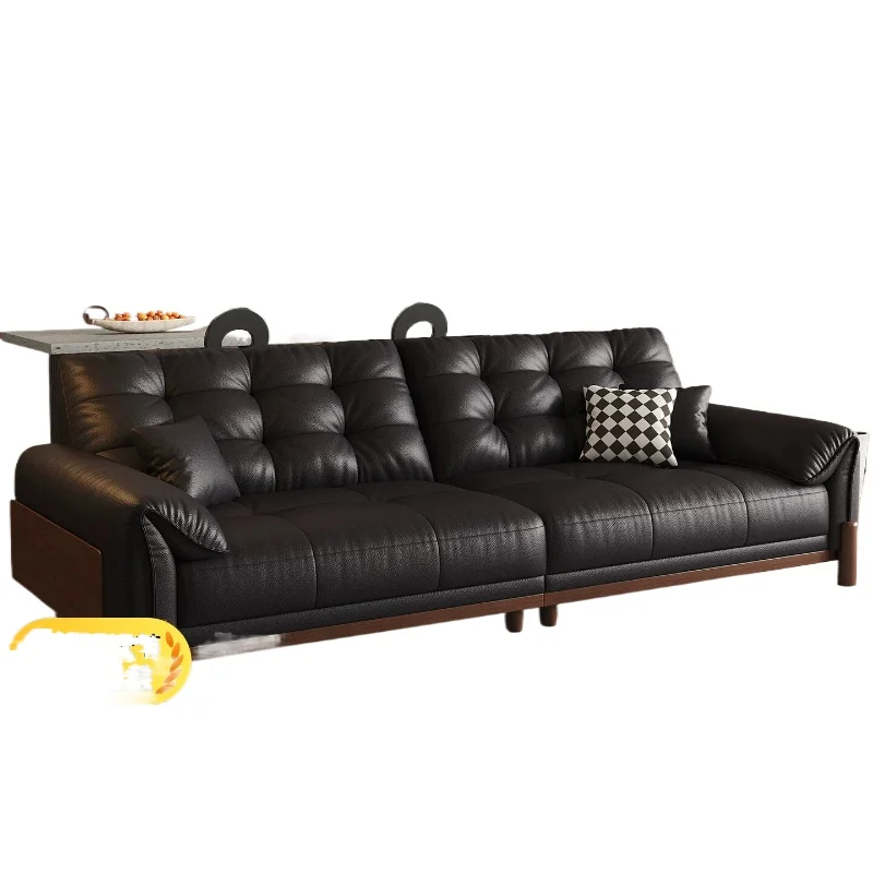 CX antique leather sofa small apartment solid wood retro straight row living room cloud combination sofa