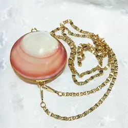 Aqumotic New Fashion Sweet Shell Chain Shoulder Bag Natural Pink Clams Jewelry Box Clutch Bag Girl's Messenger Bag Handbag