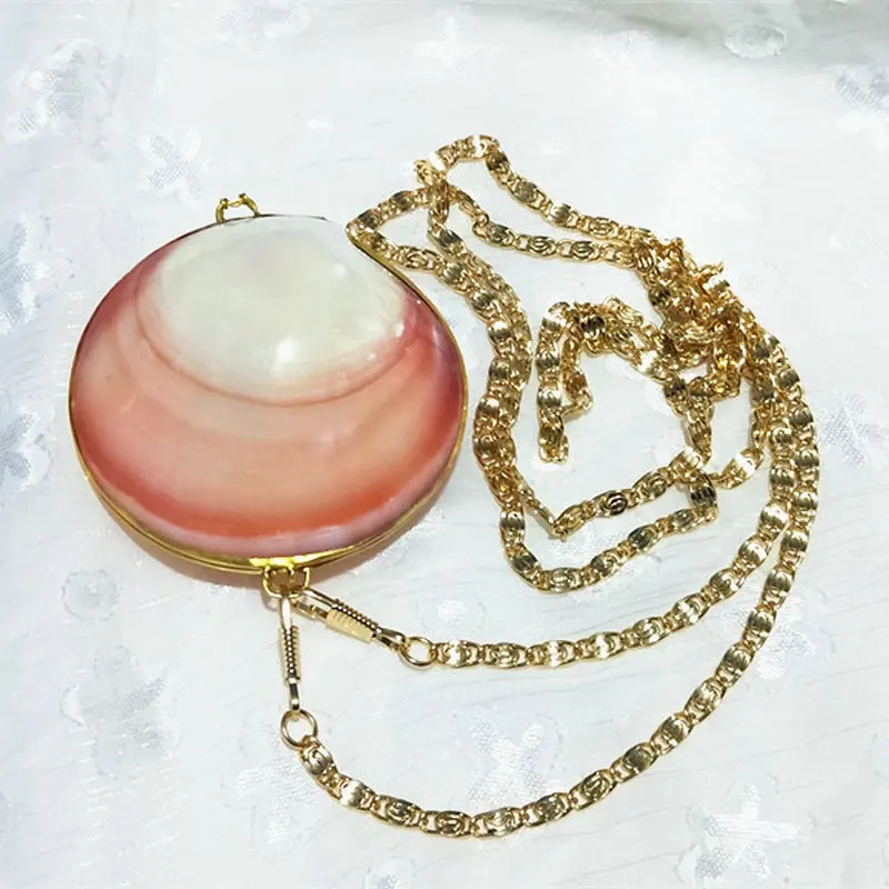 Aqumotic New Fashion Sweet Shell Chain Shoulder Bag Natural Pink Clams Jewelry Box Clutch Bag Girl's Messenger Bag Handbag