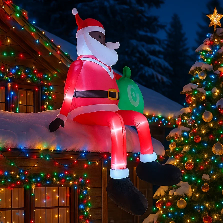 7.8FT زينة عيد الميلاد نفخ سانتا كلوز عقد شنطة هدايا اللعب ساحة المنزل الحلي مع LED ديكور لعبة زينة عيد الميلاد #4