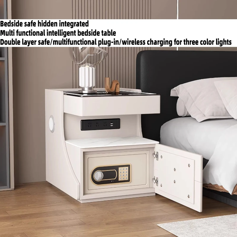 Fingerprint Lock Bedside Table Bluetooth Speaker With Charging Station Nightstand Multi-function Three-color Lamp Home Furniture