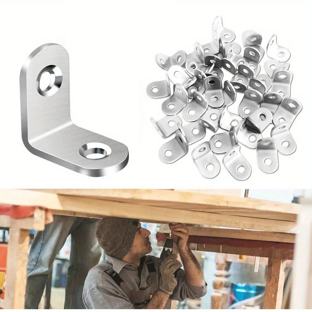 20pcs Heavy Duty L-Shaped Steel Right Angle Brackets with Screws - 90 Degree Support for Shelves, Wood Furniture, Cabinets