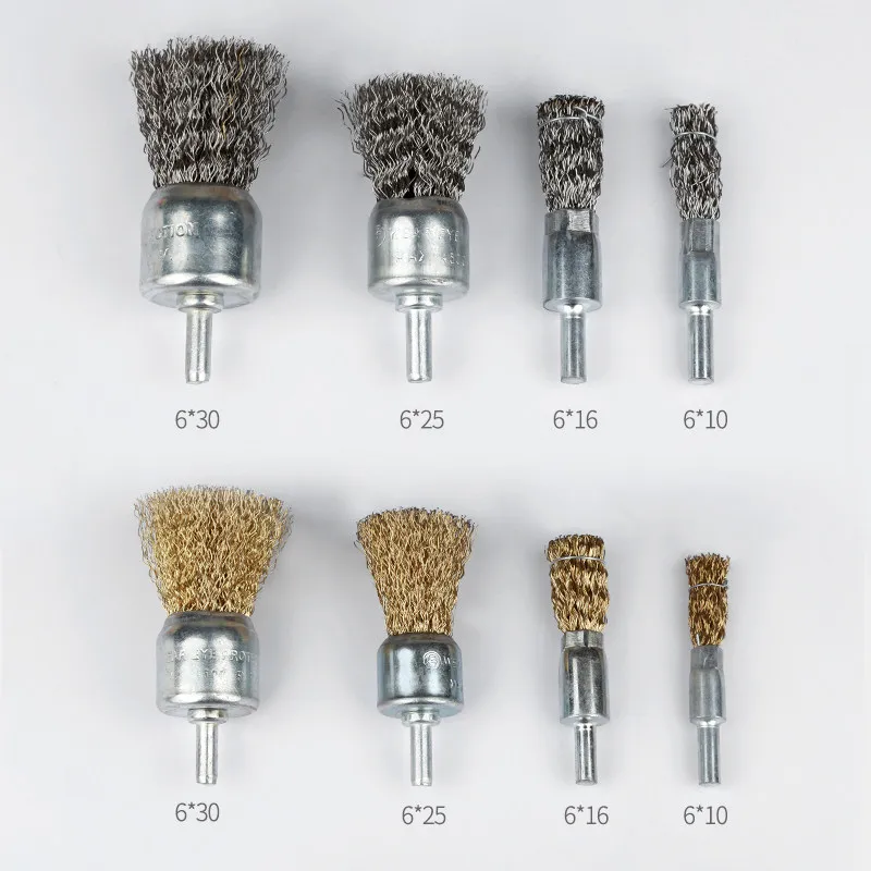 6mm Shank Steel Wire Brush Brass Plated Wheels Brushes Drill Rotary Tools Metal Rust Removal Polishing Brush