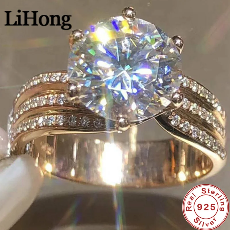 Luxury 925 Sterling Silver Ring Aaa Cubic Zirconia Crystal Ring For A Woman\'S Engagement Party Jewelry Gift